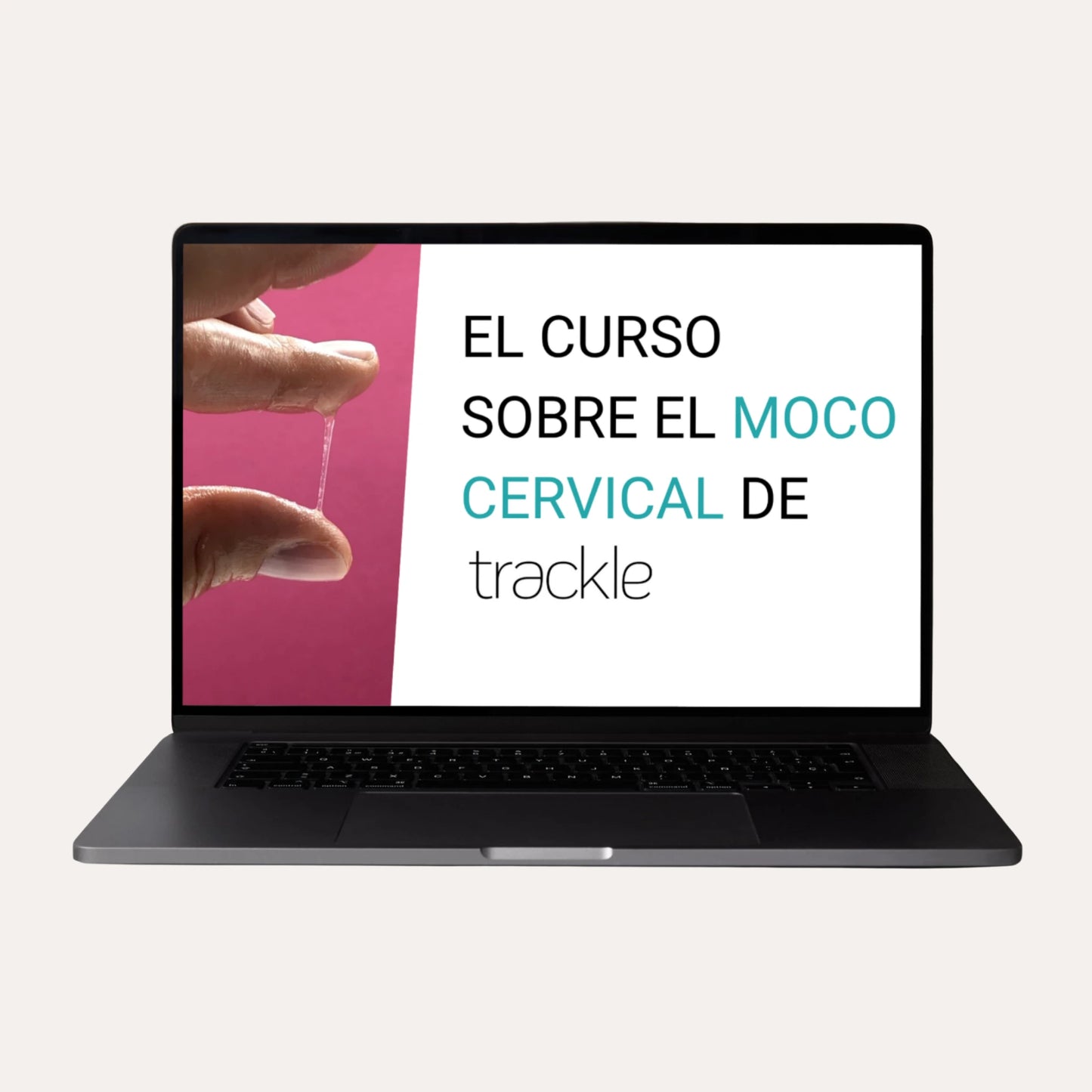 Un ordenador portátil muestra la pantalla de inicio del «curso digital sobre el moco cervical de trackle». A la izquierda de la imagen se ve un primer plano en el que se comprueba la consistencia del moco cervical (capacidad de formar hilos) entre dos dedos. A la derecha aparece el título del curso junto al retrato de una experta. La imagen representa el asesoramiento en línea sobre el método sintotérmico.

Traducción realizada con la versión gratuita del traductor DeepL.com